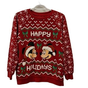 Disney Sweatshirt Christmas Snowflakes Red Mickey Minnie Mouse Men Large